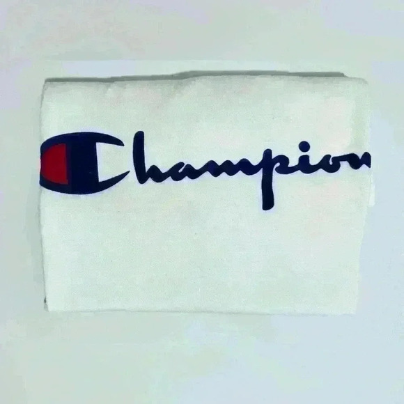 Champion Classic T-Shirt, Women’s Size Medium, White with Navy Blue Script Logo - Picture 9 of 12